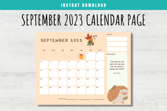 Download September 2023 Calendar Page for Kids - 2023 Collection