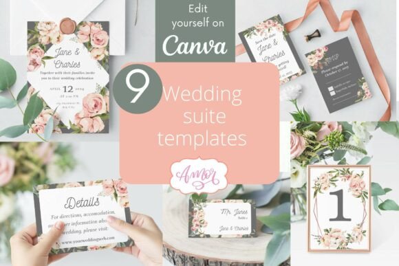Download Floral Wedding Canva Templates Bundle - Wedding canva templates Collection